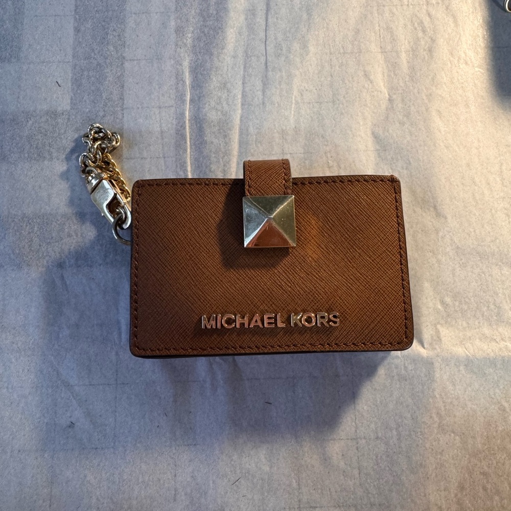 Michael Kors Tan Card Holder with Gold Accent
